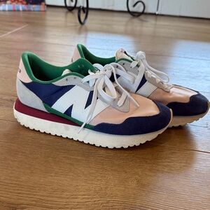 Women’s New Balance Pink Navy Green White 237 Retro Runner sneaker